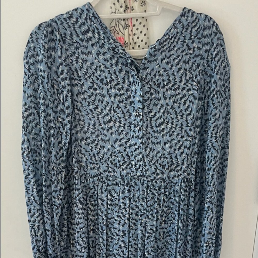Zara Women's Blue and Black Patterned Maxi Dress